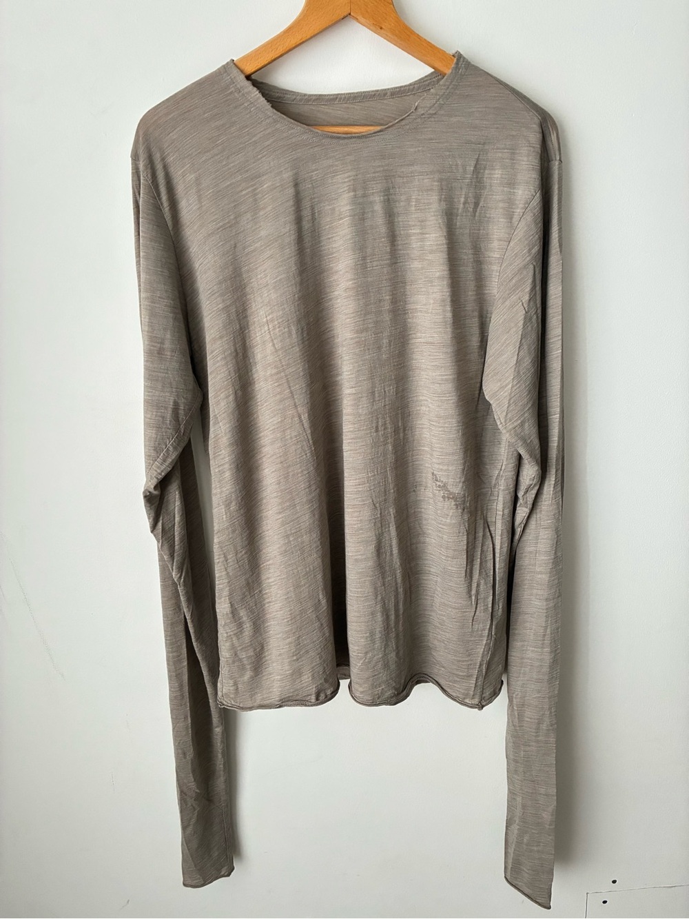 Outlier Shirt Mens Large Dreamweight Merino Rawcut Long Sleeve Taupe Wool